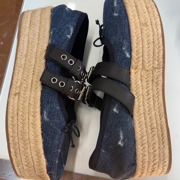 Miu Miu Rare Denim Double Buckle Espadrille Platform Mary Jane Flats EU 40.5 - Picture 4 of 10
